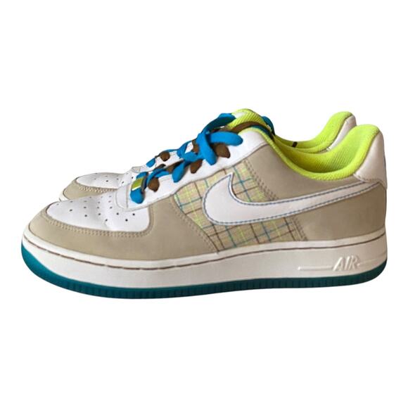 Vtg 2007 Nike Air Force 1 Low 07 Net Plaid 315115-114 Volt Blue Wmns Size 7 Rare - Picture 1 of 12